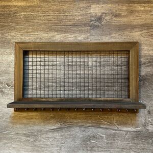 Rustic Wooden Key Holder with Metal Grid